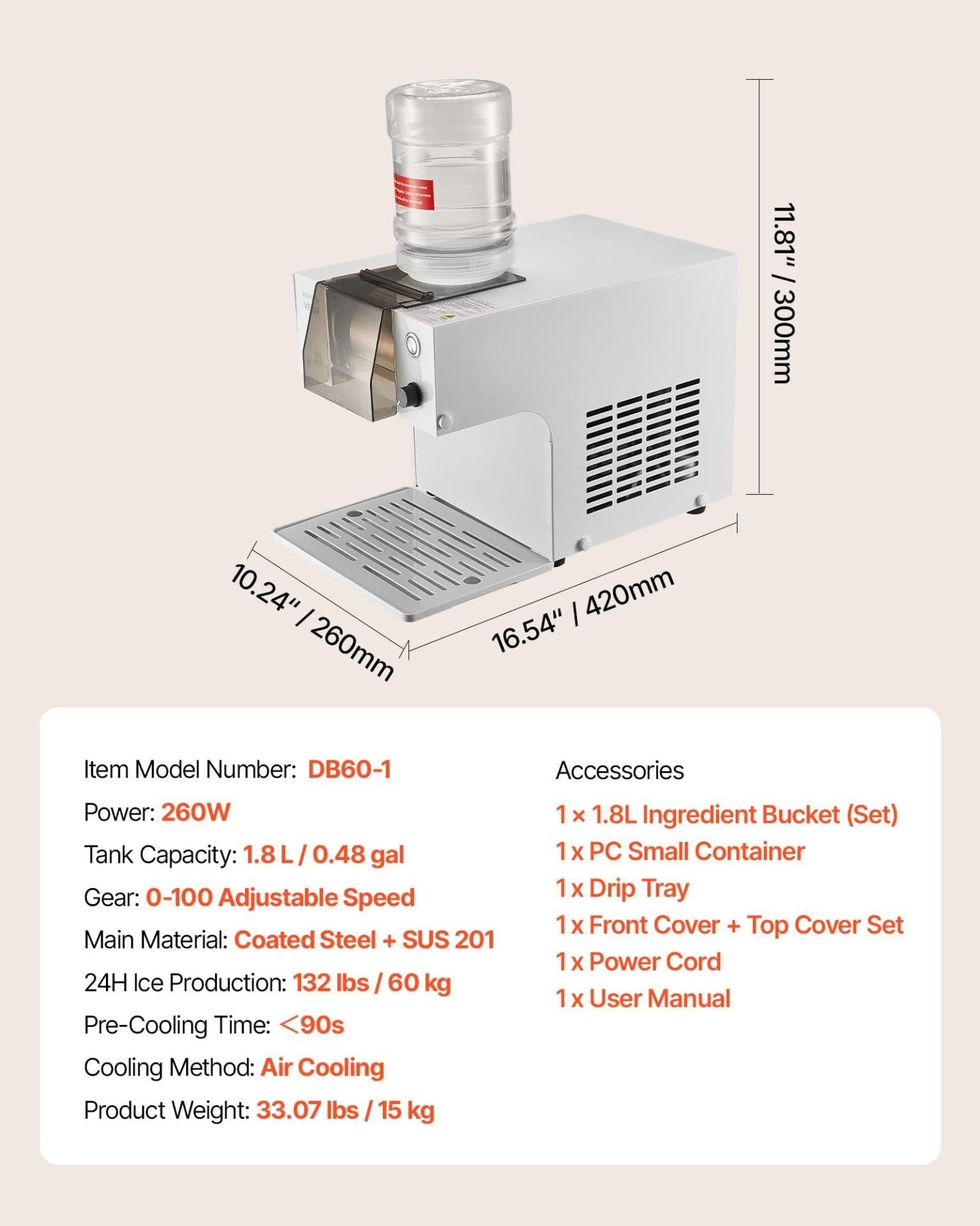 image-VEVOR Snowflake Ice Machine, 132LBS/24H Snowflake Ice Maker, Ice-Shaver Machine with Stainless Steel Blade, Electric Snow Cone Maker with 0.48Gal Tank, 90S Fast Pre-Cooling, for Home & Small Gathering