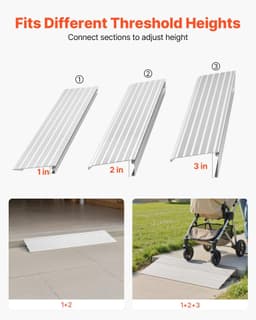 image-VEVOR Door Threshold Ramp, 3 inch Rise, Aluminum Alloy Threshold Ramp Rated 800 lbs Load Capacity, Handicap Ramps for Home Steps for Wheelchair, Scooters, Power Chairs, Walkers, Bicycle, Tricycle
