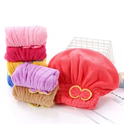 image-Coral Fleece Dry Hair Cap - Princess Bow Pink