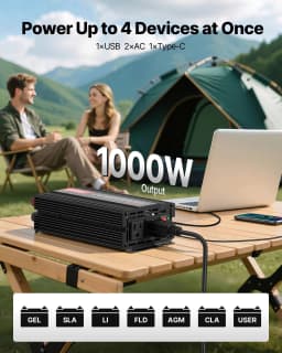 image-VEVOR 1000W Power Inverter 12V DC to 120V AC USB Type-C