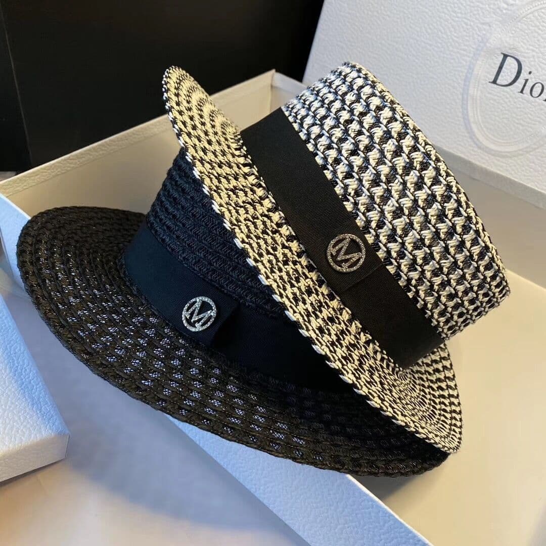 image-Straw hat women's woven flat top hat sunscreen diamond-studded M top hat sun hat summer outdoor hat custom straw hat wholesale