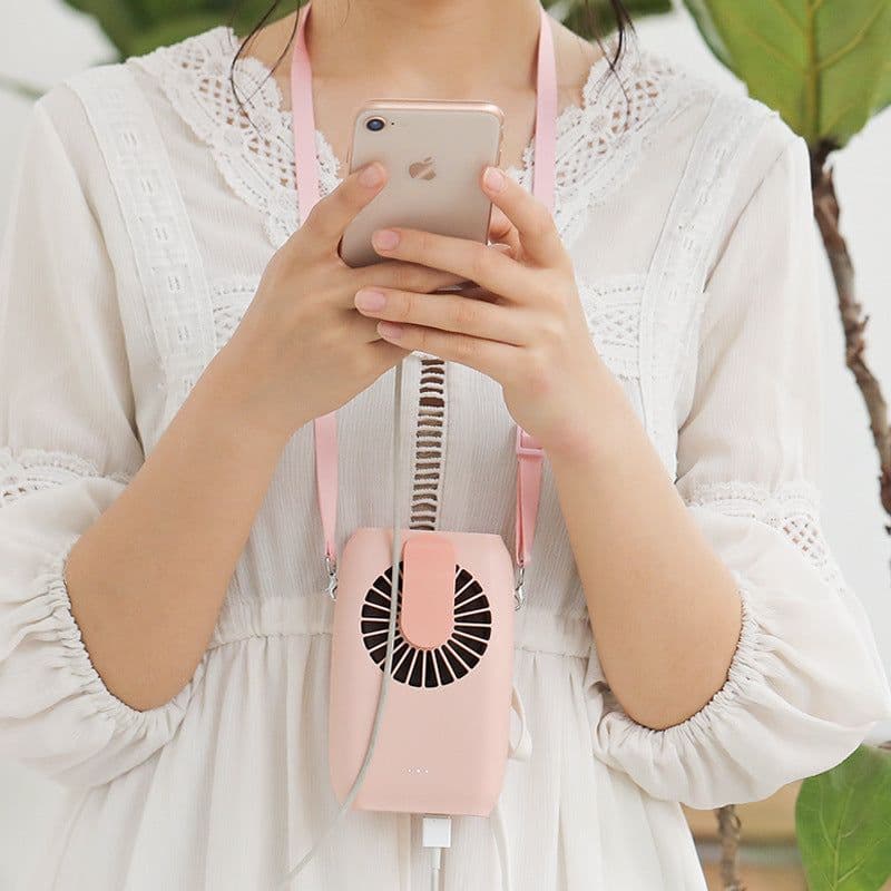 image-USB Rechargeable Handheld Fan - Green Hanging Neck
