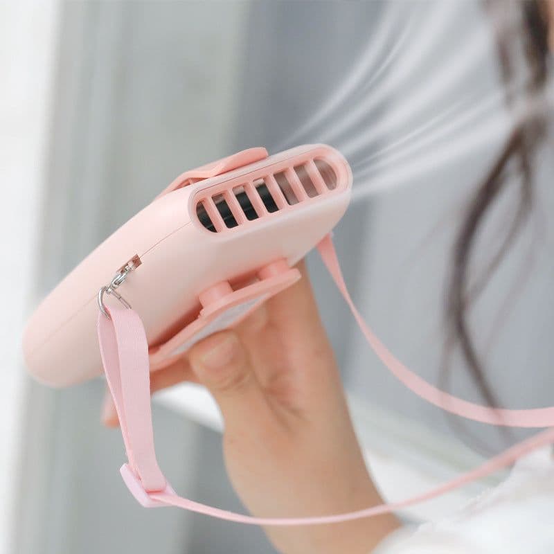 image-USB Rechargeable Handheld Fan - Green Hanging Neck