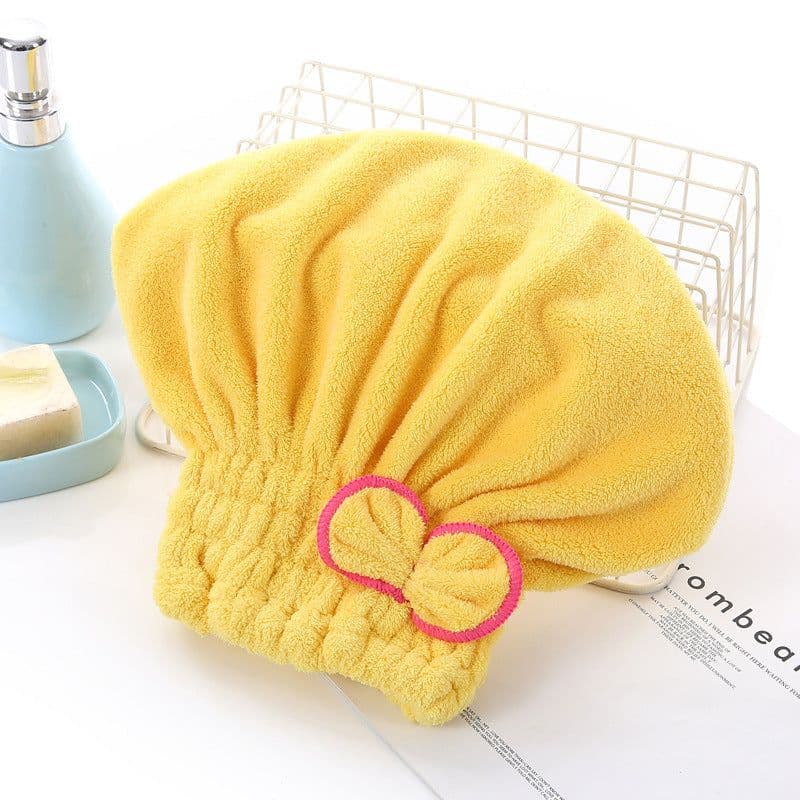 image-Coral Fleece Dry Hair Cap - Princess Bow Pink