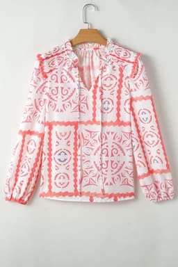 image-Vintage Desert Flower Blouse with Poet Collar & Billowy Sleeves