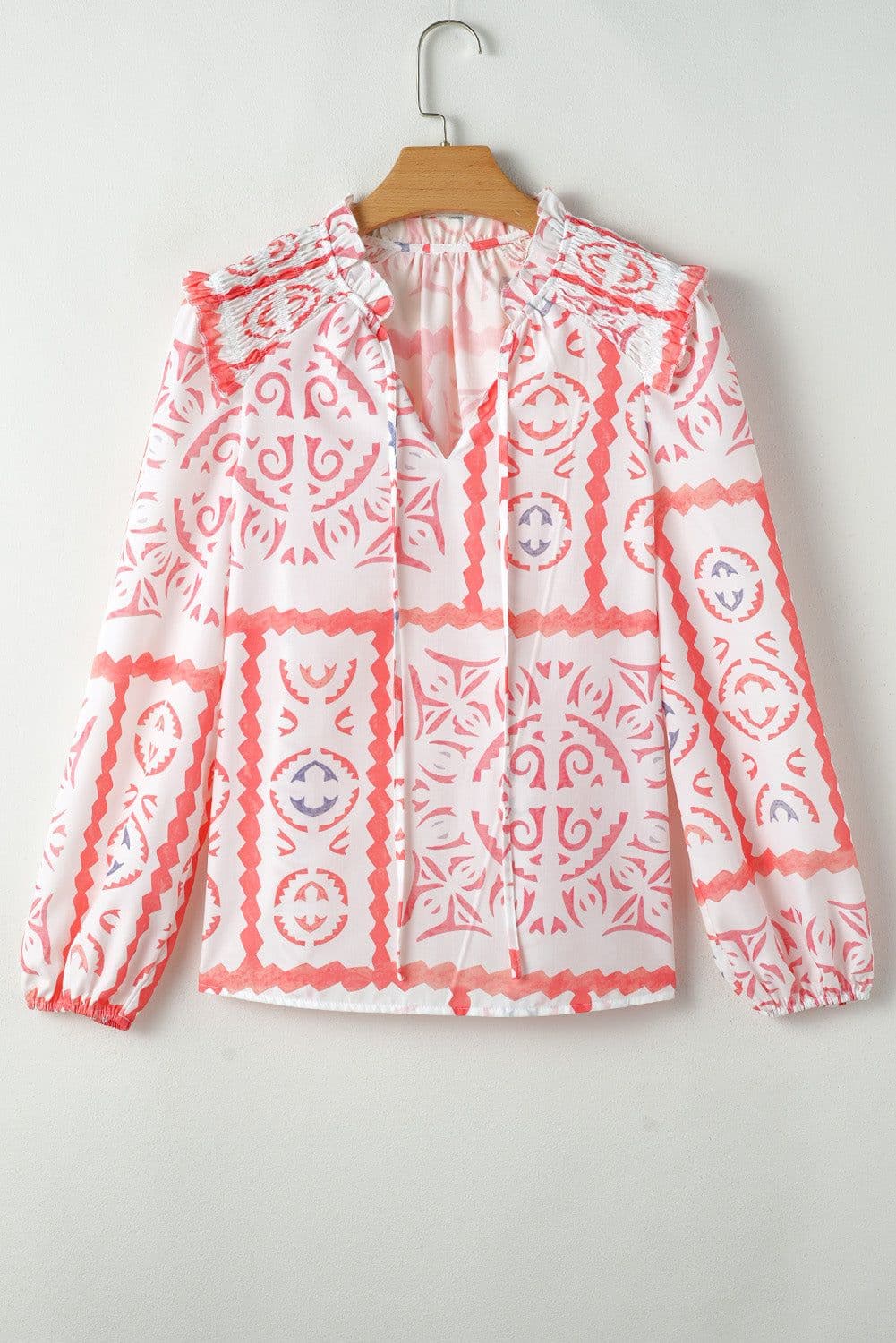 image-Vintage Desert Flower Blouse with Poet Collar & Billowy Sleeves