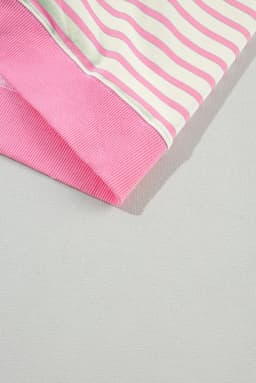 image-Pink Stripe Contrast Patchwork Oversized T-Shirt