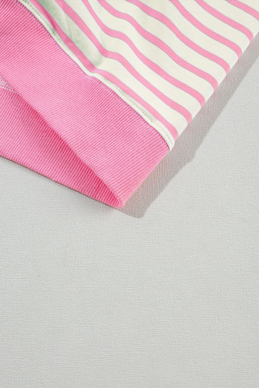 image-Pink Stripe Contrast Patchwork Oversized T-Shirt