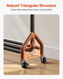 image-VEVOR Clothes Rack, Rolling Clothing Garment Rack with Hanging Rod and Side Hooks, 198 lbs Load Capacity, Heavy Duty Carbon Steel Clothing Racks with Wheels, Ideal for Bedroom, Laundry, Living Room