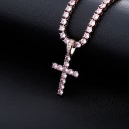 image-New Rose Gold Cross Ankh Key Pendant Inlaid Pink Zirconium Solid Necklace Accessories Jinao Jewelry