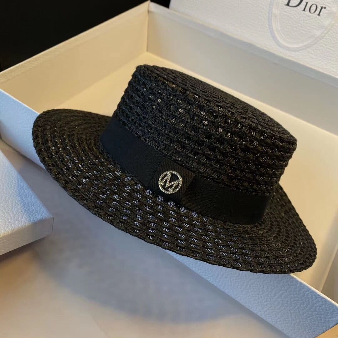 image-Straw hat women's woven flat top hat sunscreen diamond-studded M top hat sun hat summer outdoor hat custom straw hat wholesale
