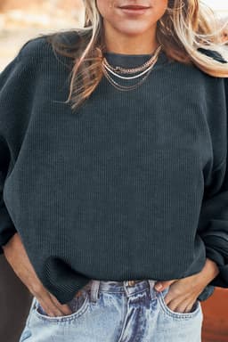 image-Strawberry Pink Ribbed Corded Oversized Sweatshirt
