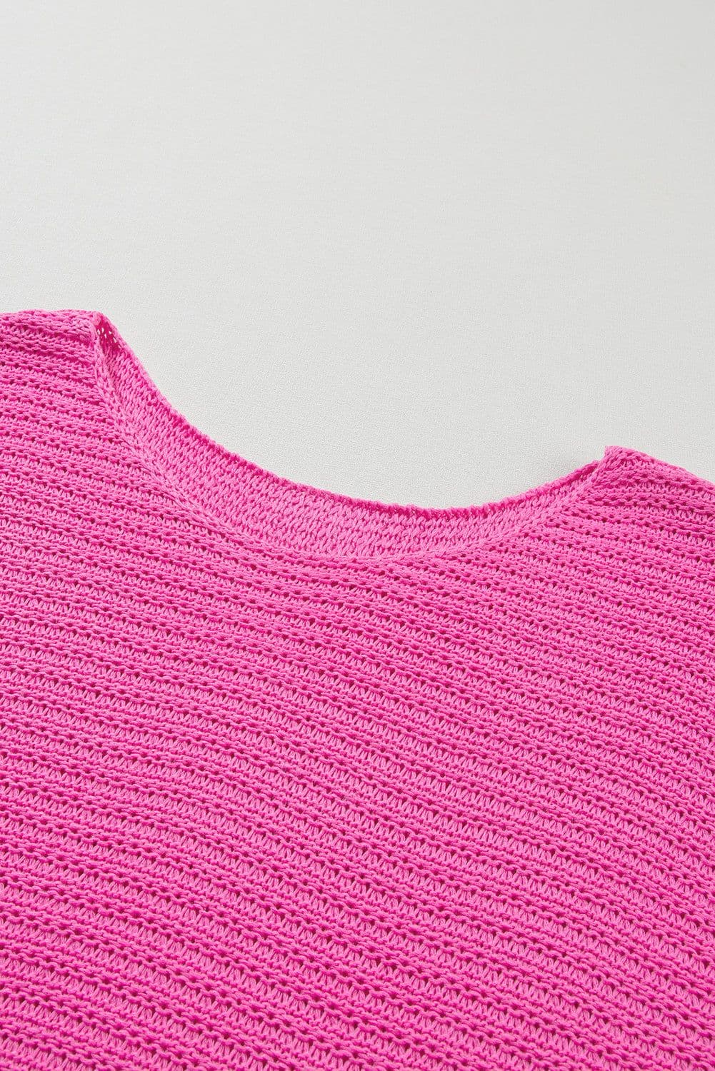 image-Pink Solid Loose Knit Short Dolman Sleeve Sweater
