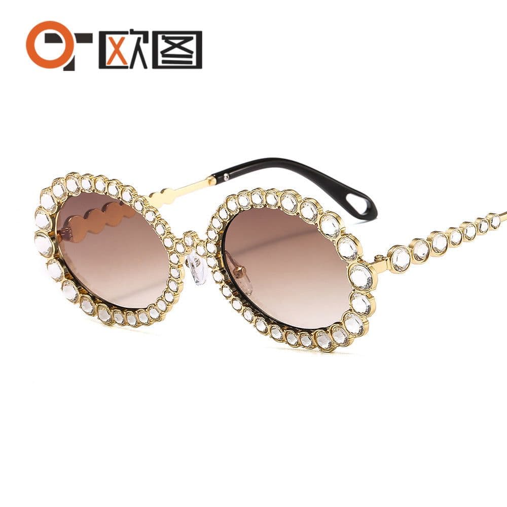 image-Flash Diamond Round Sunglasses - Women