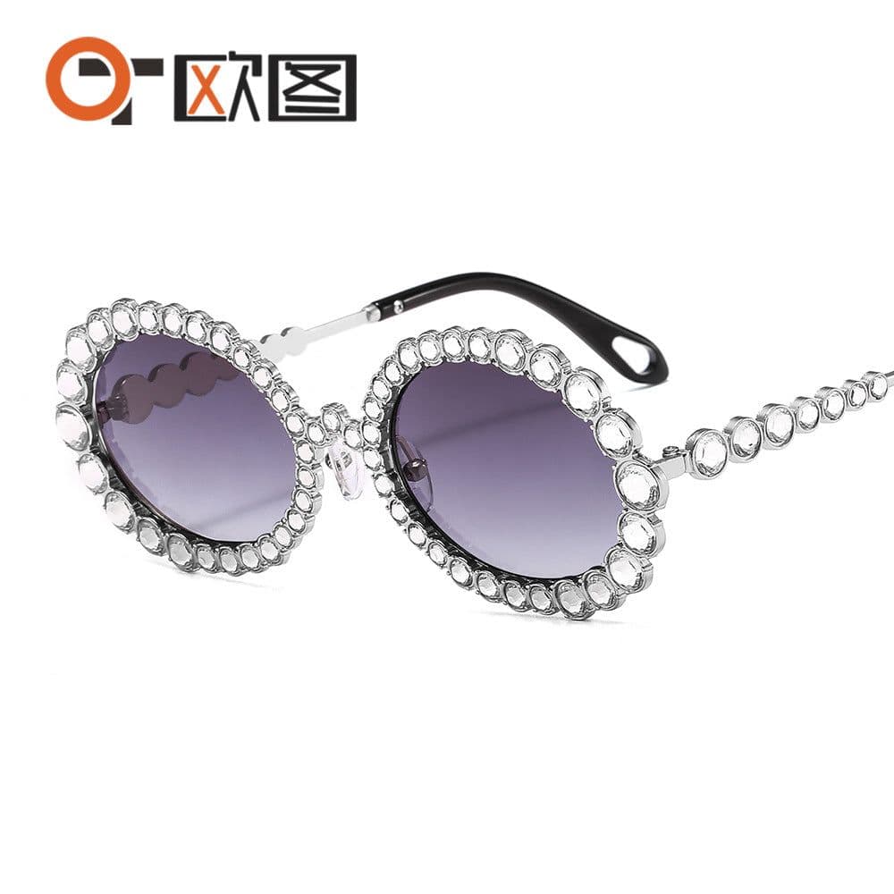 image-Flash Diamond Round Sunglasses - Women