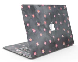 image-Cute Watercolor Flowers over Black - MacBook Air Skin Kit