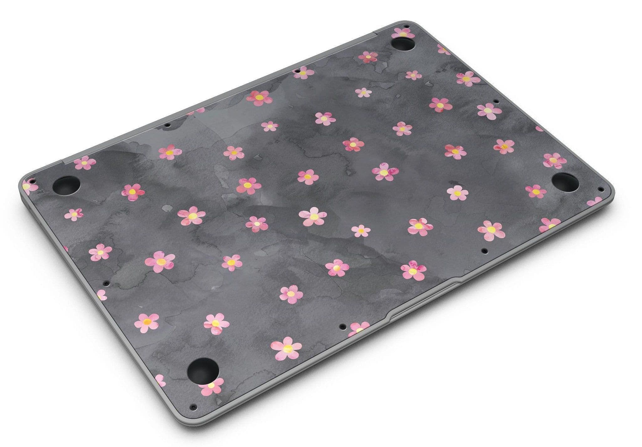 image-Cute Watercolor Flowers over Black - MacBook Air Skin Kit
