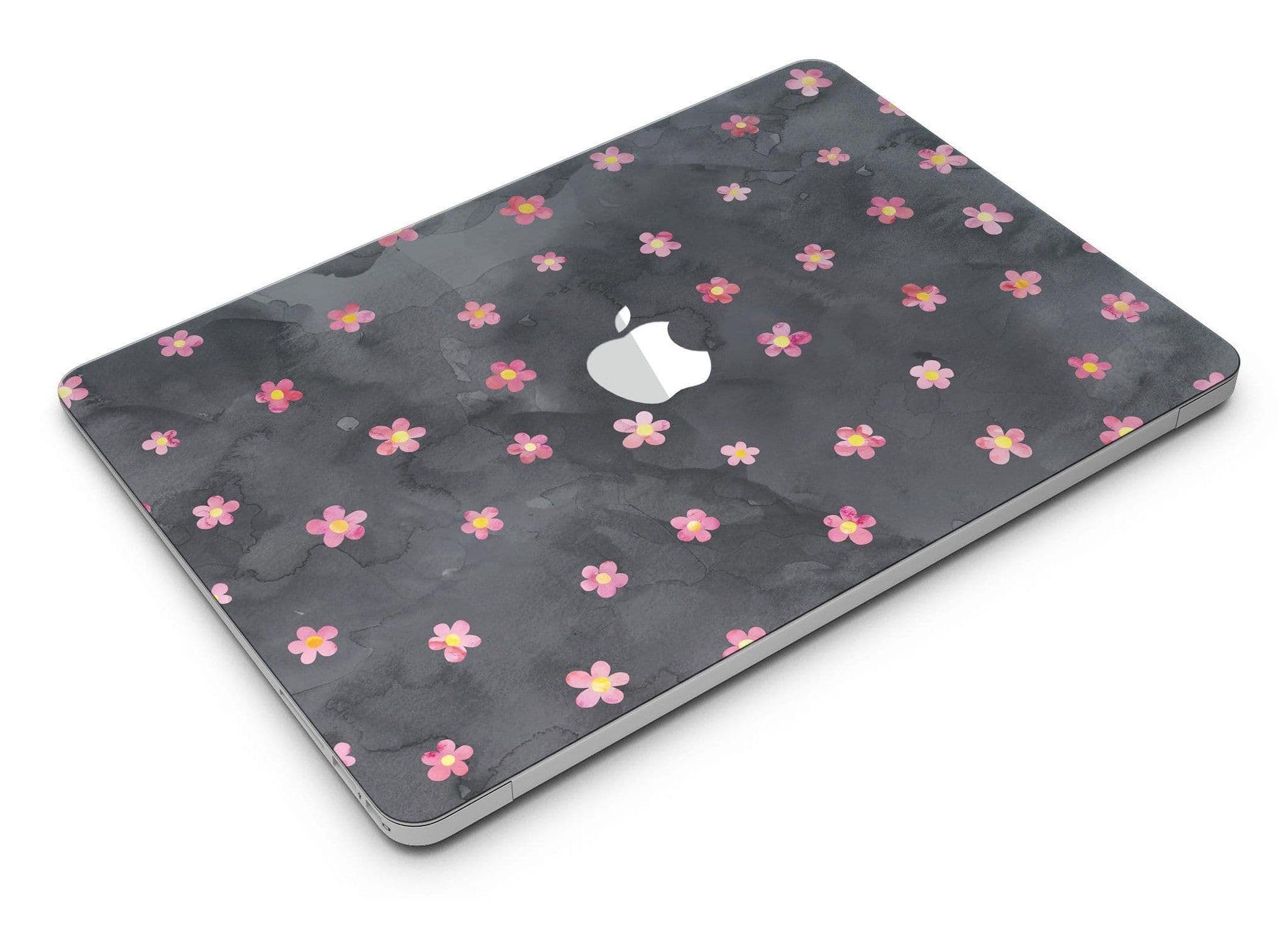 image-Cute Watercolor Flowers over Black - MacBook Air Skin Kit