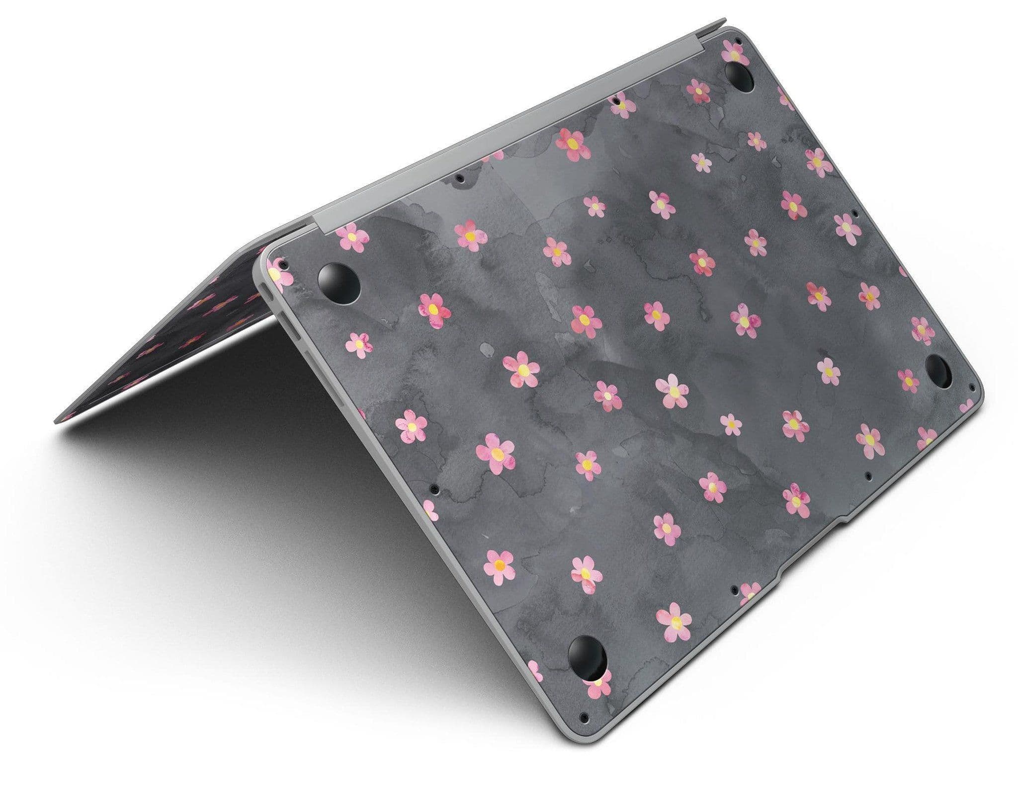 image-Cute Watercolor Flowers over Black - MacBook Air Skin Kit
