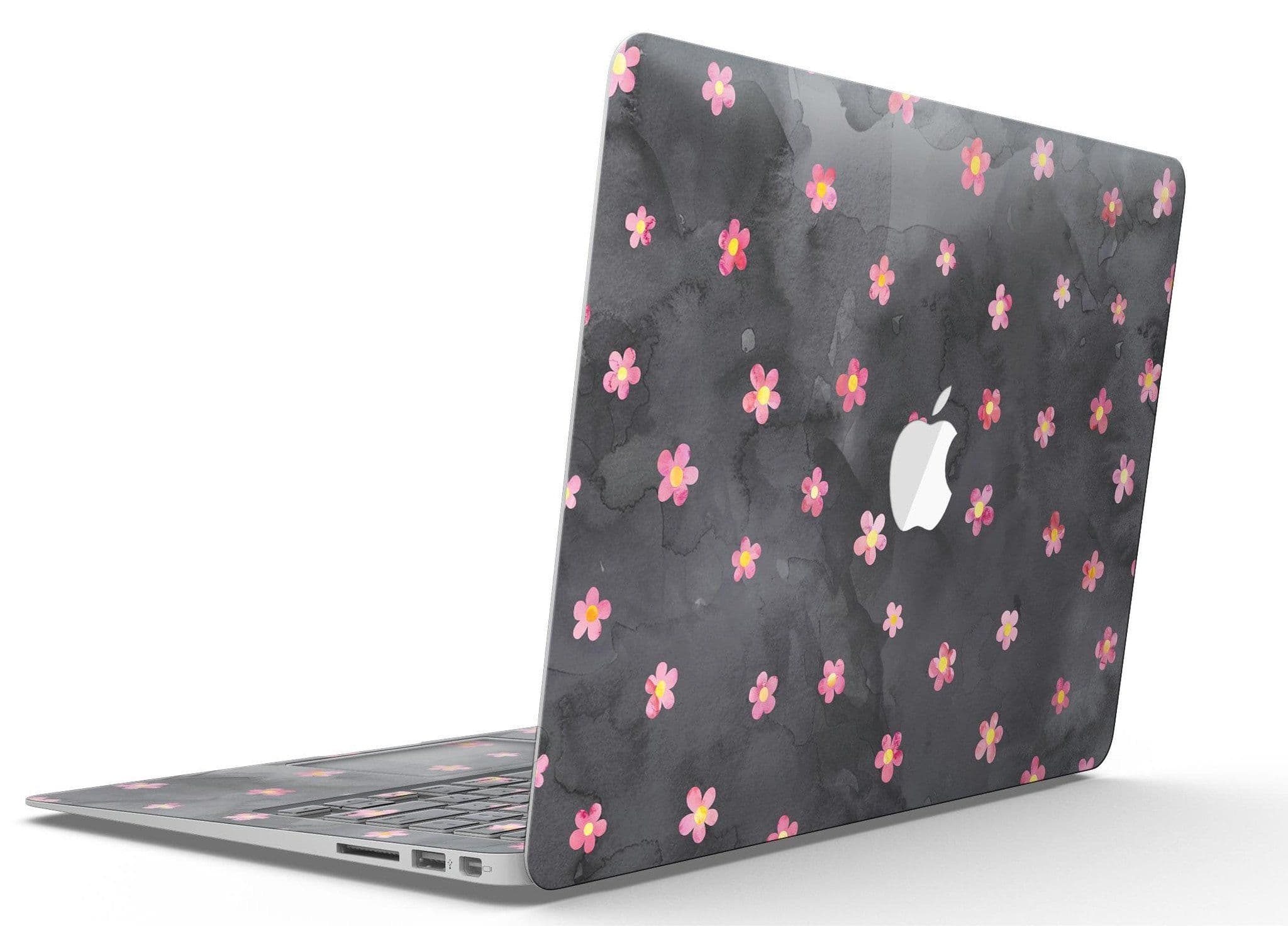 image-Cute Watercolor Flowers over Black - MacBook Air Skin Kit