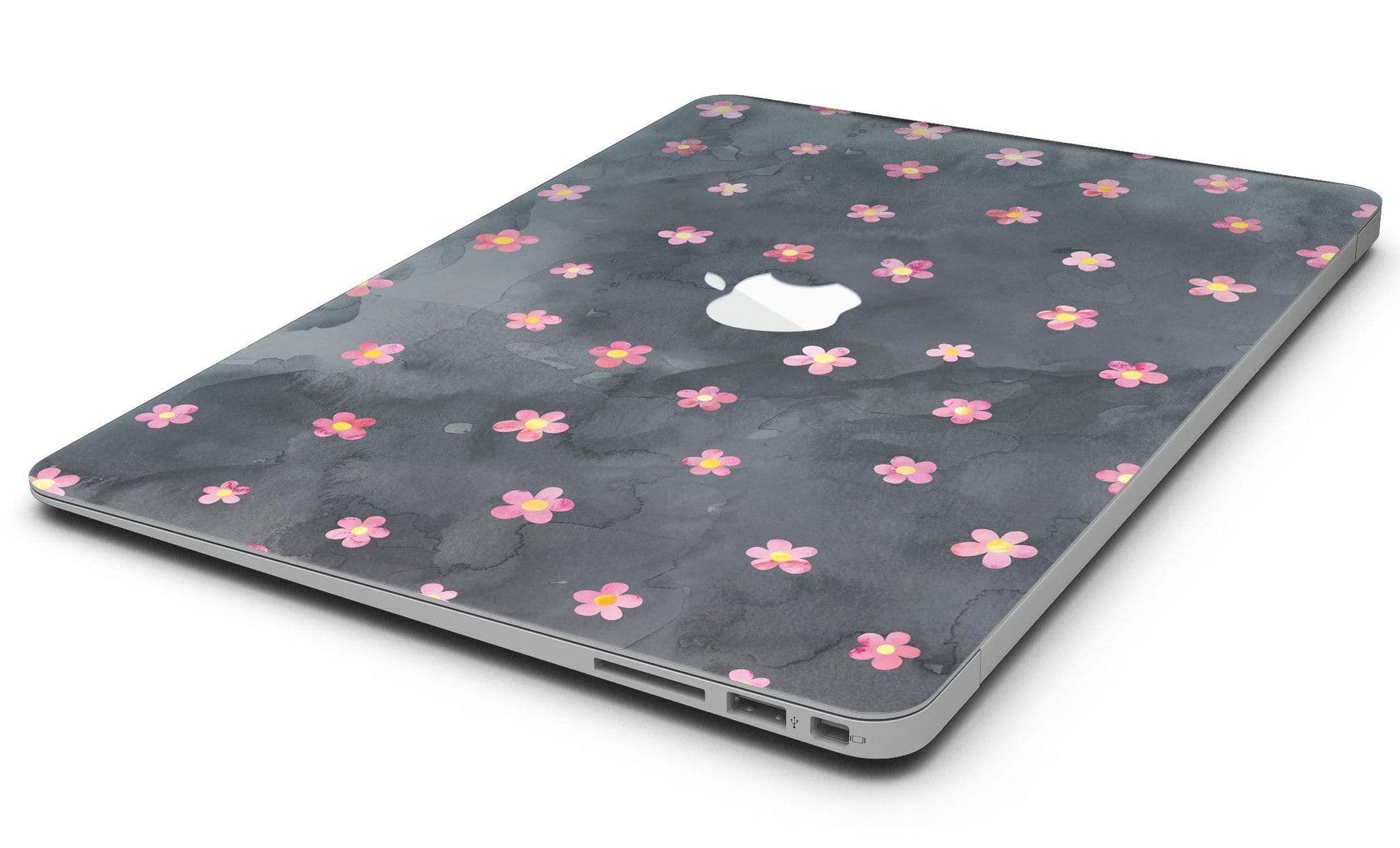image-Cute Watercolor Flowers over Black - MacBook Air Skin Kit