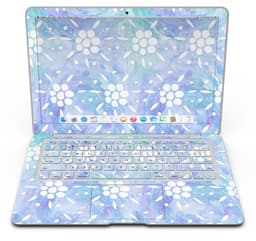 image-Blue Watercolor and White Flower Print Pattern - MacBook Air Skin Kit