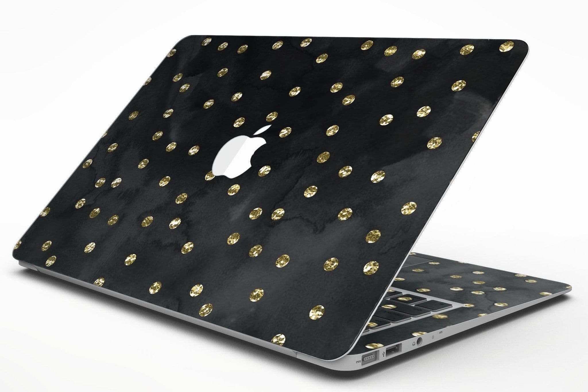 image-Black Watercolor and Gold Glimmer Polka Dots - MacBook Air Skin Kit