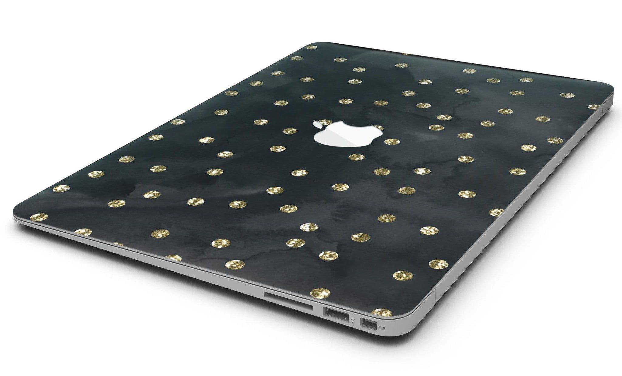 image-Black Watercolor and Gold Glimmer Polka Dots - MacBook Air Skin Kit