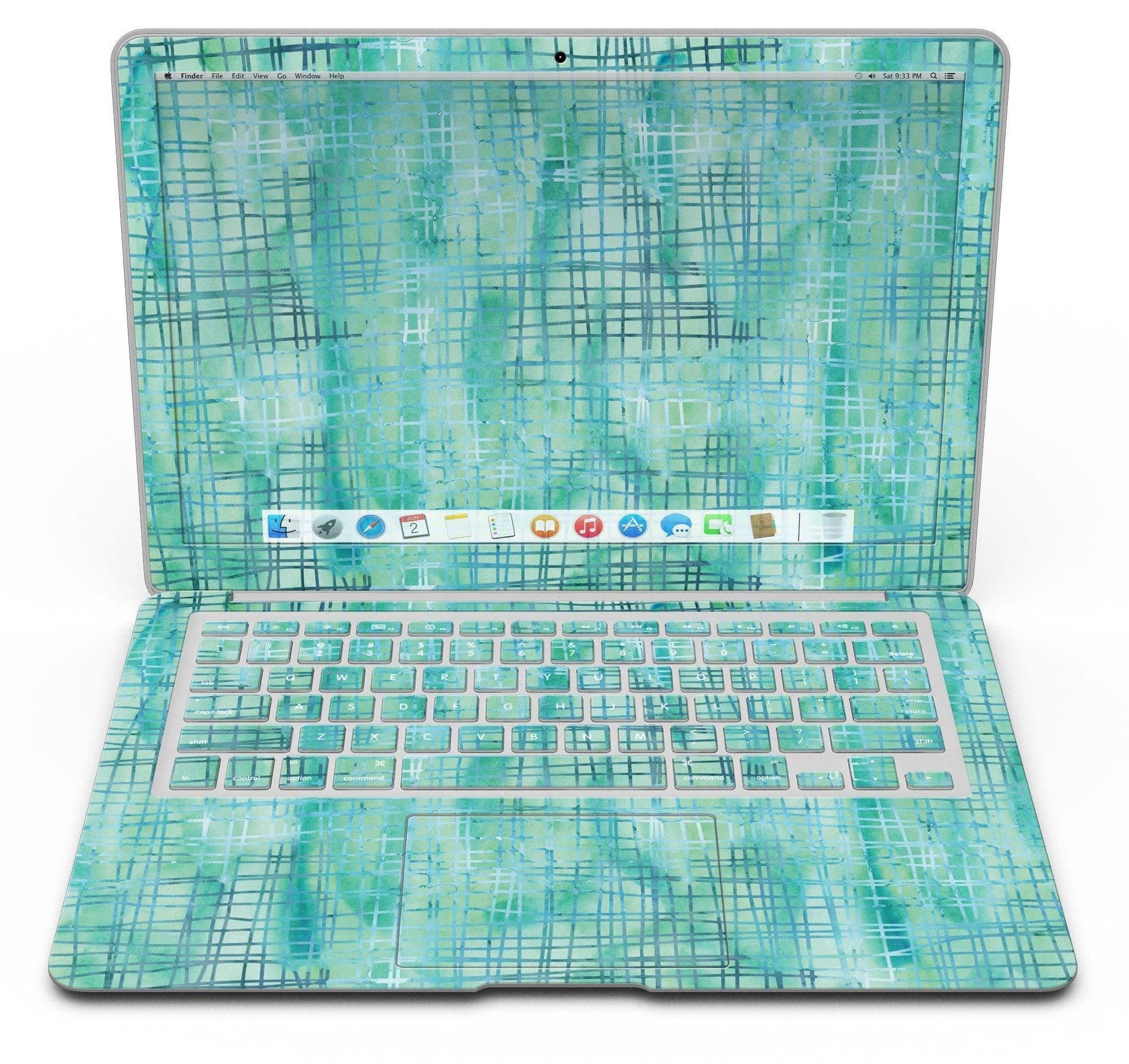 image-Aqua Watercolor Cross Hatch - MacBook Air Skin Kit