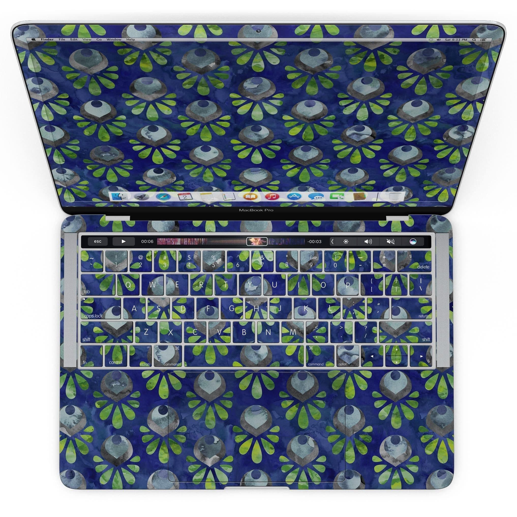 image-Dark Blue and Green Watercolor Peacock Feathers - MacBook Pro with