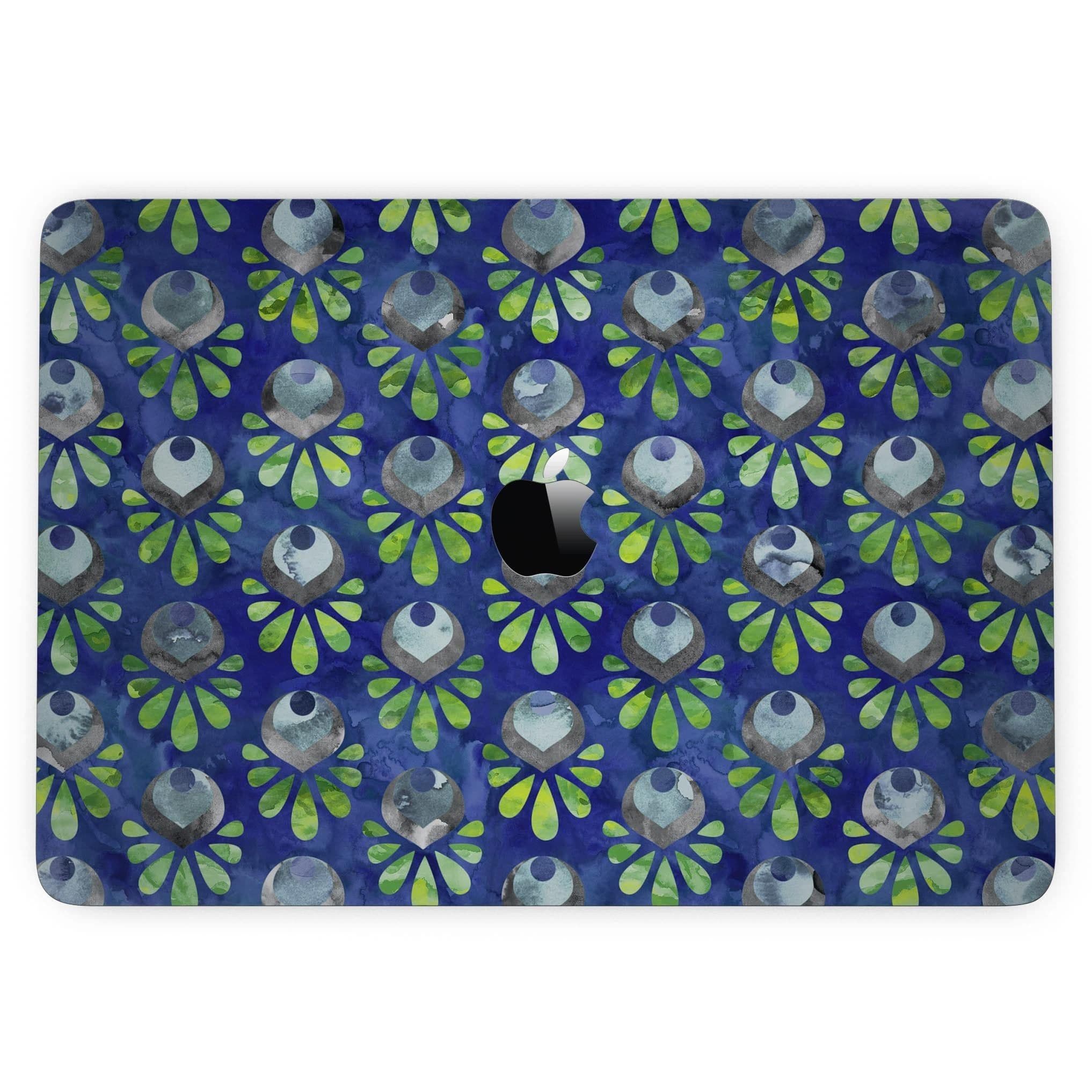 image-Dark Blue and Green Watercolor Peacock Feathers - MacBook Pro with