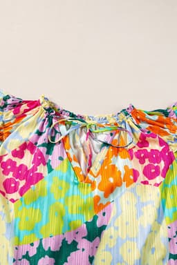 image-Leopard Flutter Sleeve V Neck Crinkled Blouse - Multicolour