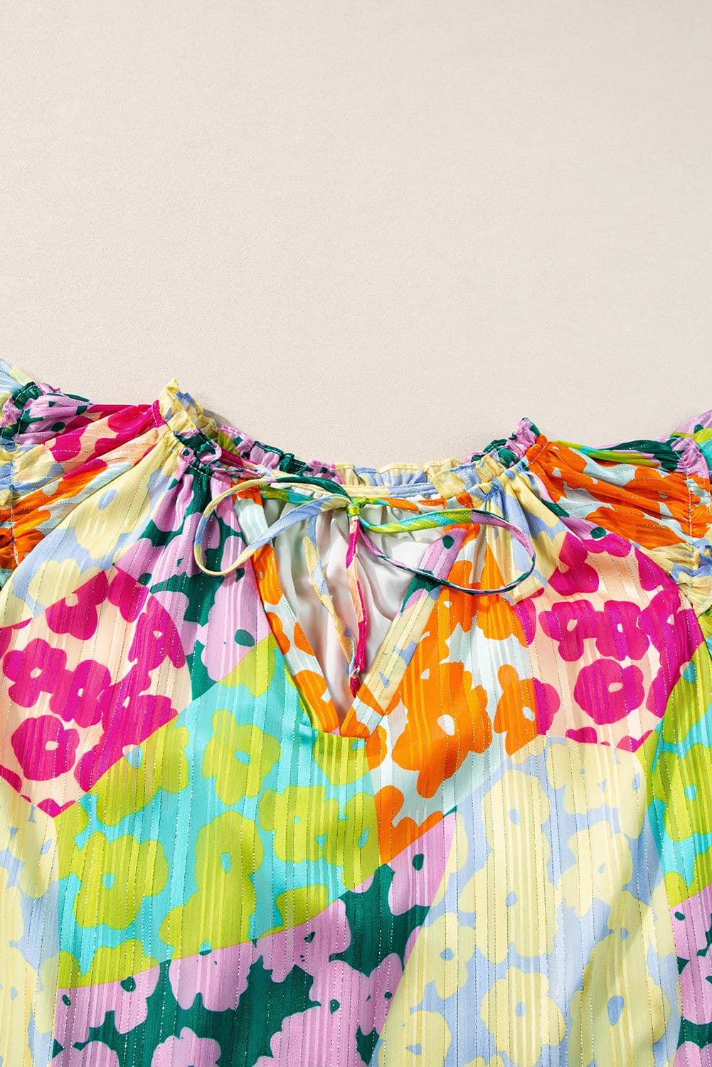 image-Leopard Flutter Sleeve V Neck Crinkled Blouse - Multicolour