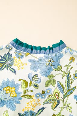 image-Sky Blue Plus Size Frilled V Neck Short Sleeve Floral Blouse