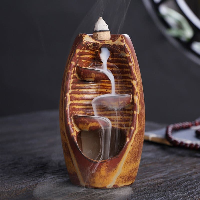 image-Cross-border products, ceramic backflow incense burner, both right and left, backflow smoke incense burner, send 50 incense sticks, send non-slip pads, large, medium and small