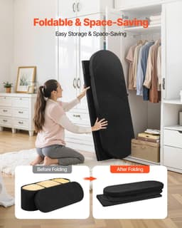 image-VEVOR Oval Storage Ottoman Bench, Foldable Teddy Fleece End of Bed Bench, Folding Upholstered Bed Ottoman Chest with Large Storage Space, Supports 660 lbs, for Living Room, Bedroom, Entryway, Black