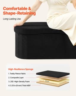 image-VEVOR Oval Storage Ottoman Bench, Foldable Teddy Fleece End of Bed Bench, Folding Upholstered Bed Ottoman Chest with Large Storage Space, Supports 660 lbs, for Living Room, Bedroom, Entryway, Black
