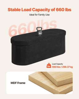 image-VEVOR Oval Storage Ottoman Bench, Foldable Teddy Fleece End of Bed Bench, Folding Upholstered Bed Ottoman Chest with Large Storage Space, Supports 660 lbs, for Living Room, Bedroom, Entryway, Black