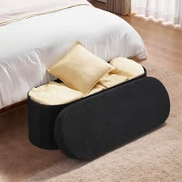 image-VEVOR Oval Storage Ottoman Bench, Foldable Teddy Fleece End of Bed Bench, Folding Upholstered Bed Ottoman Chest with Large Storage Space, Supports 660 lbs, for Living Room, Bedroom, Entryway, Black