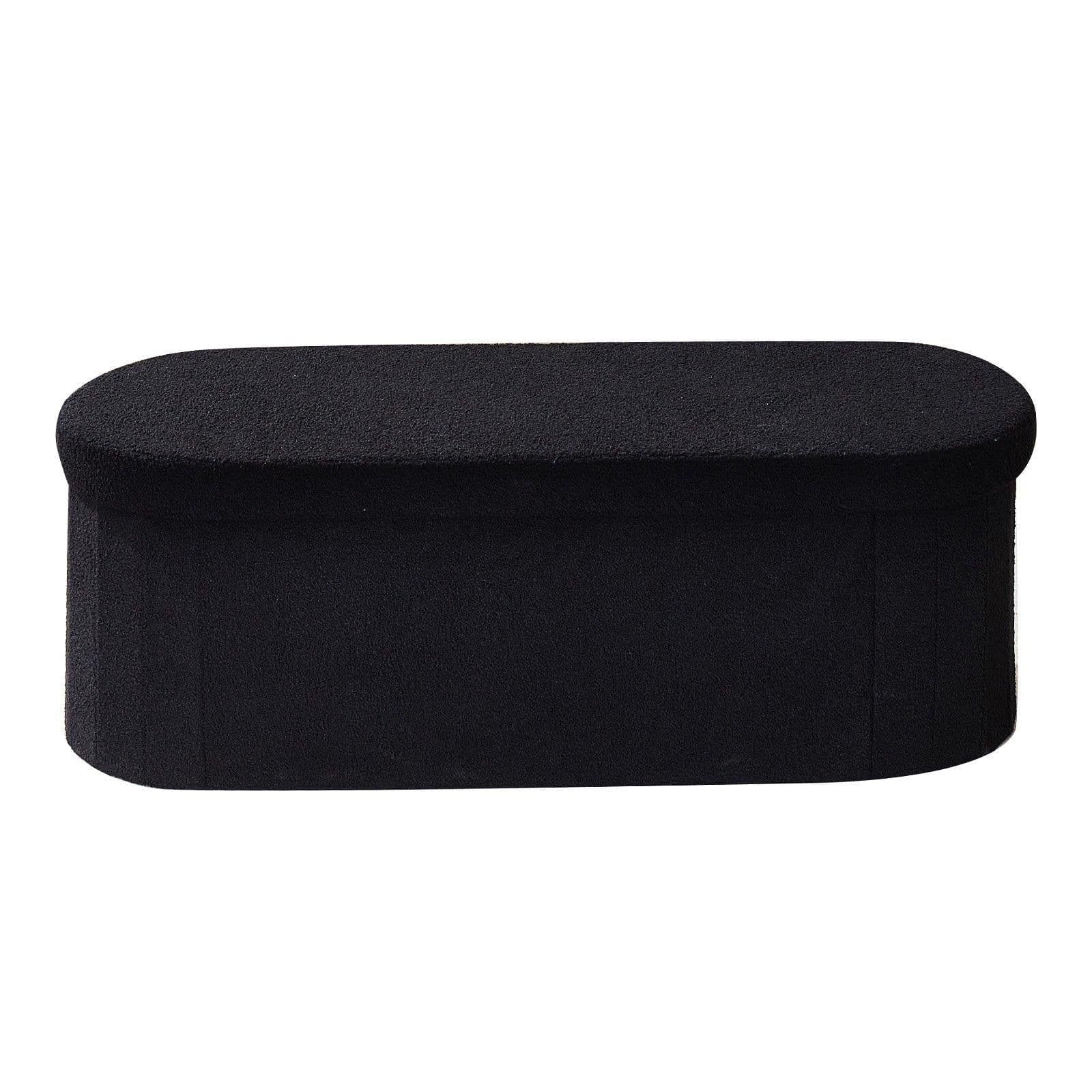 image-VEVOR Oval Storage Ottoman Bench, Foldable Teddy Fleece End of Bed Bench, Folding Upholstered Bed Ottoman Chest with Large Storage Space, Supports 660 lbs, for Living Room, Bedroom, Entryway, Black