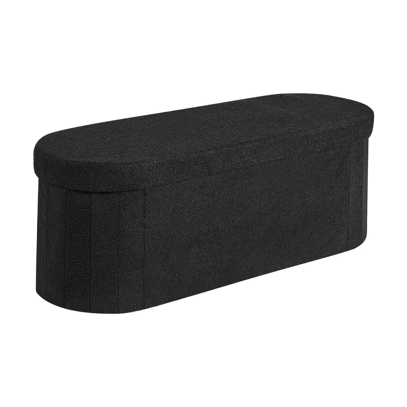 image-VEVOR Oval Storage Ottoman Bench, Foldable Teddy Fleece End of Bed Bench, Folding Upholstered Bed Ottoman Chest with Large Storage Space, Supports 660 lbs, for Living Room, Bedroom, Entryway, Black