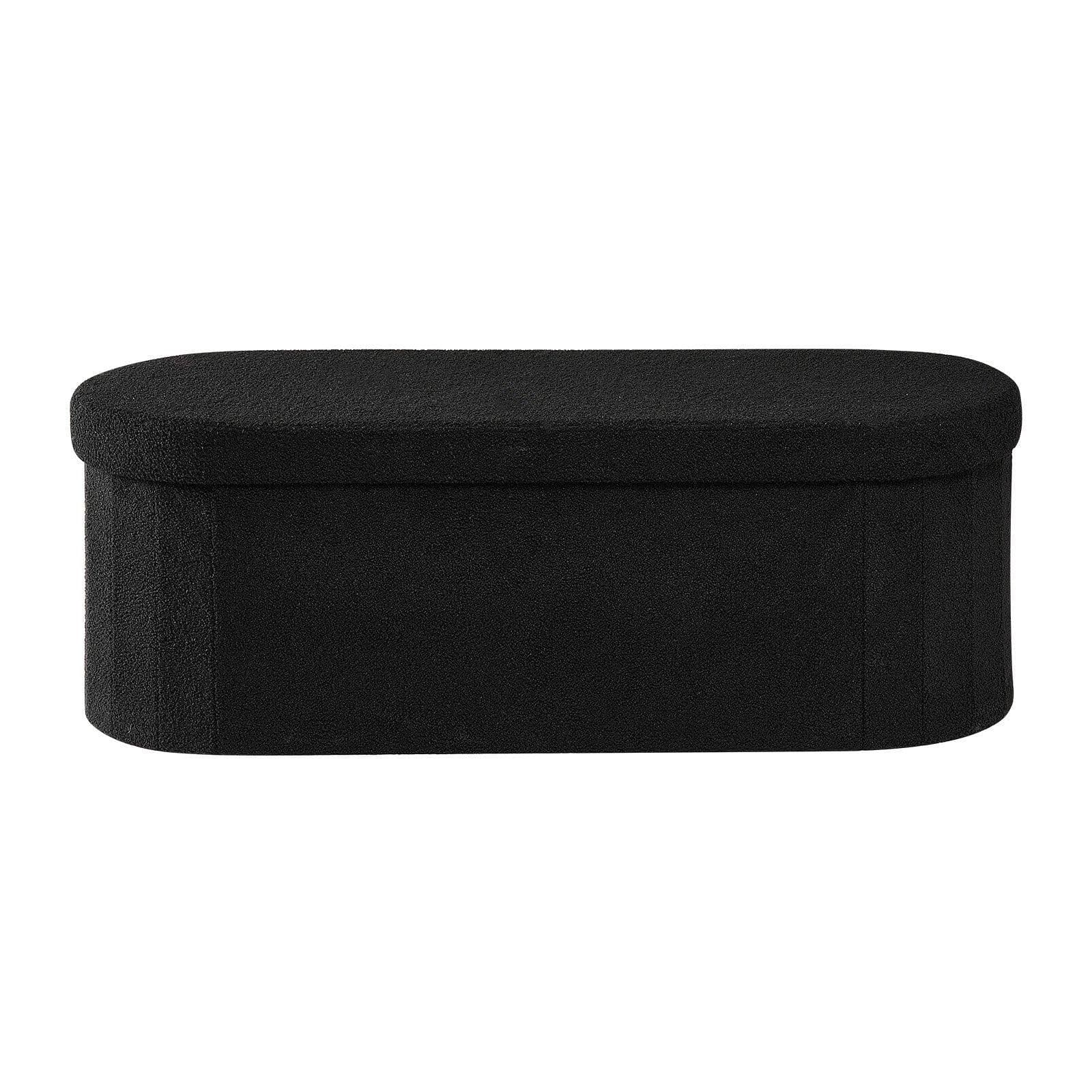 image-VEVOR Oval Storage Ottoman Bench, Foldable Teddy Fleece End of Bed Bench, Folding Upholstered Bed Ottoman Chest with Large Storage Space, Supports 660 lbs, for Living Room, Bedroom, Entryway, Black