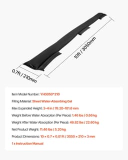 image-VEVOR Flood Barrier, 8 Pack, 10 x 0.7 ft Flood Bags Activated by Water, Reusable Water Absorbent Barrier, Sandless Sandbags Blockage, Flooding Prevention Bags for Home, Doorway, Basement, Garage