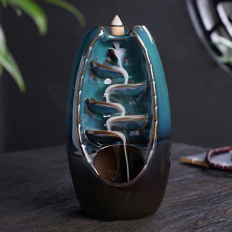 image-Cross-border products, ceramic backflow incense burner, both right and left, backflow smoke incense burner, send 50 incense sticks, send non-slip pads, large, medium and small