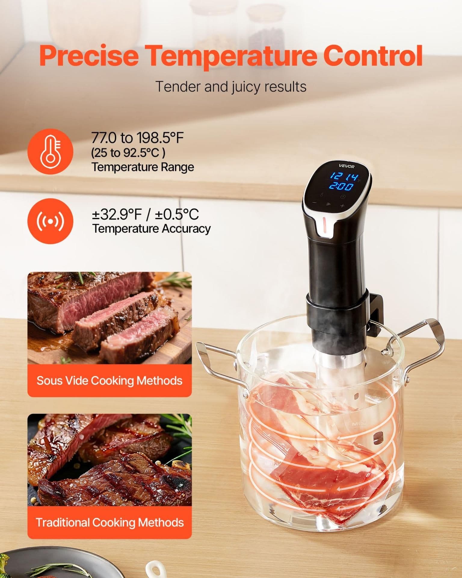 image-Vevor 1100W WiFi Sous Vide Precision Cooker Stainless Steel