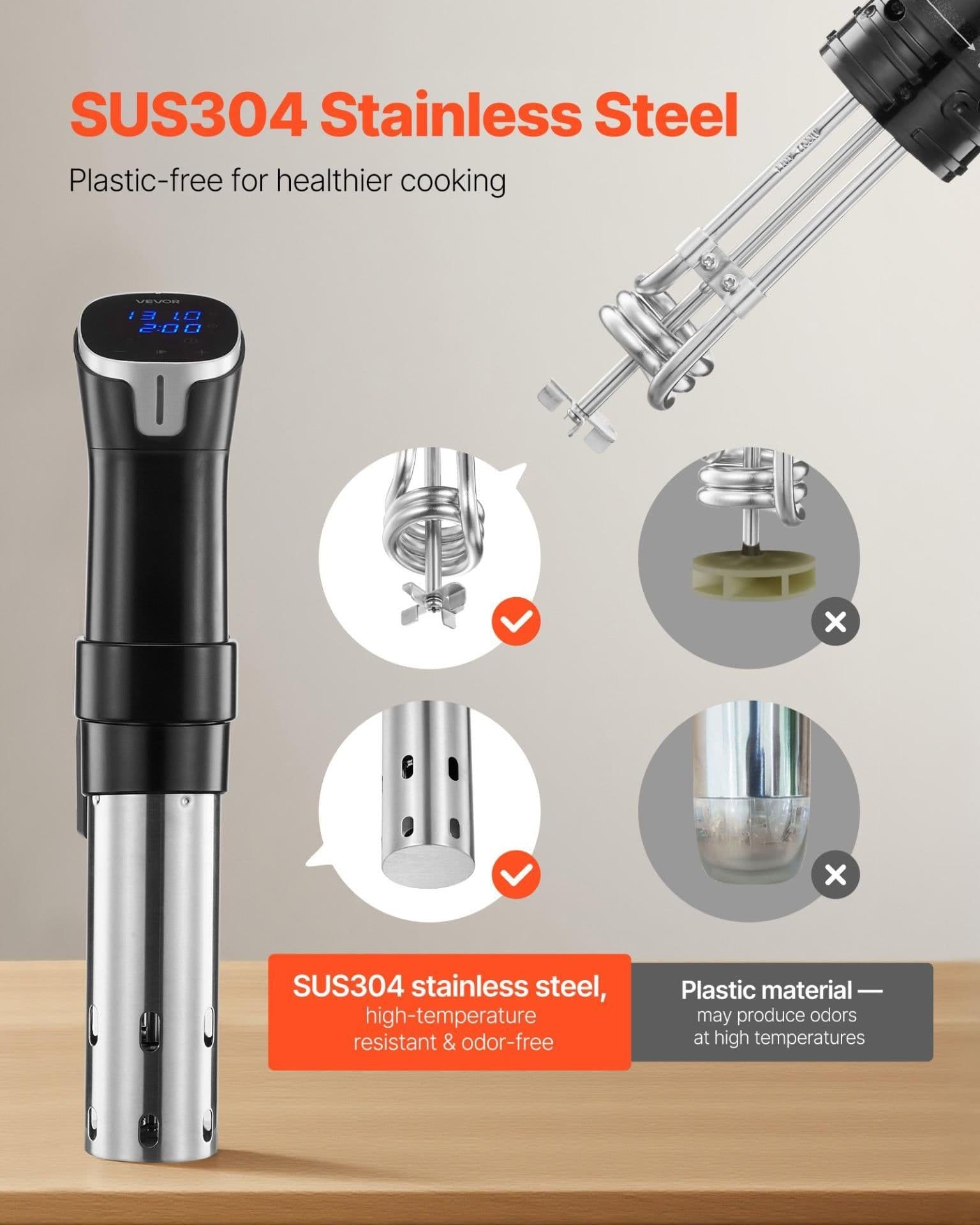image-Vevor 1100W WiFi Sous Vide Precision Cooker Stainless Steel