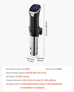 image-Vevor 1100W WiFi Sous Vide Precision Cooker Stainless Steel