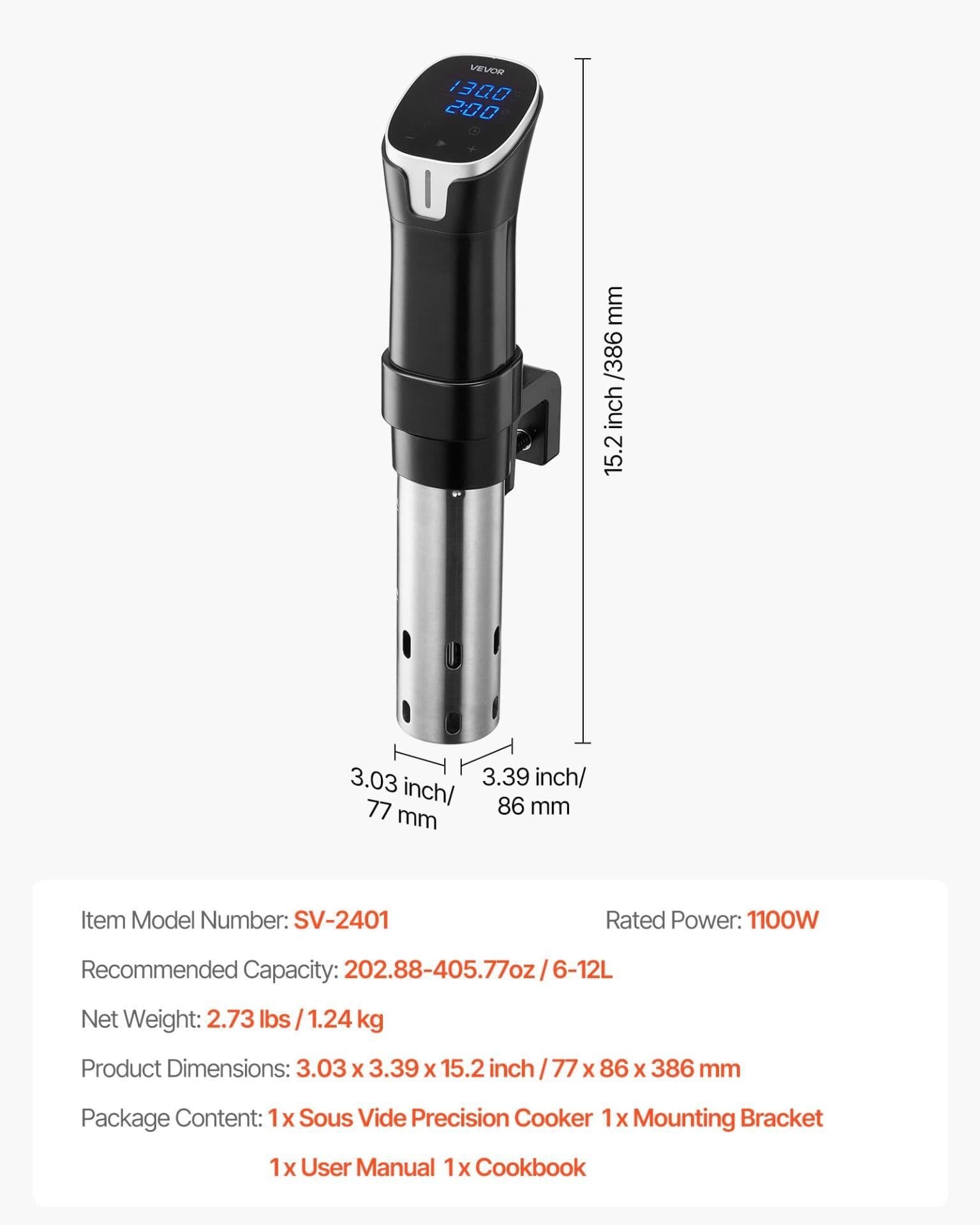 image-Vevor 1100W WiFi Sous Vide Precision Cooker Stainless Steel