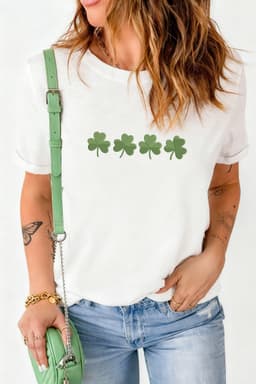 image-White Clover Embroidered St Patricks Day Tee