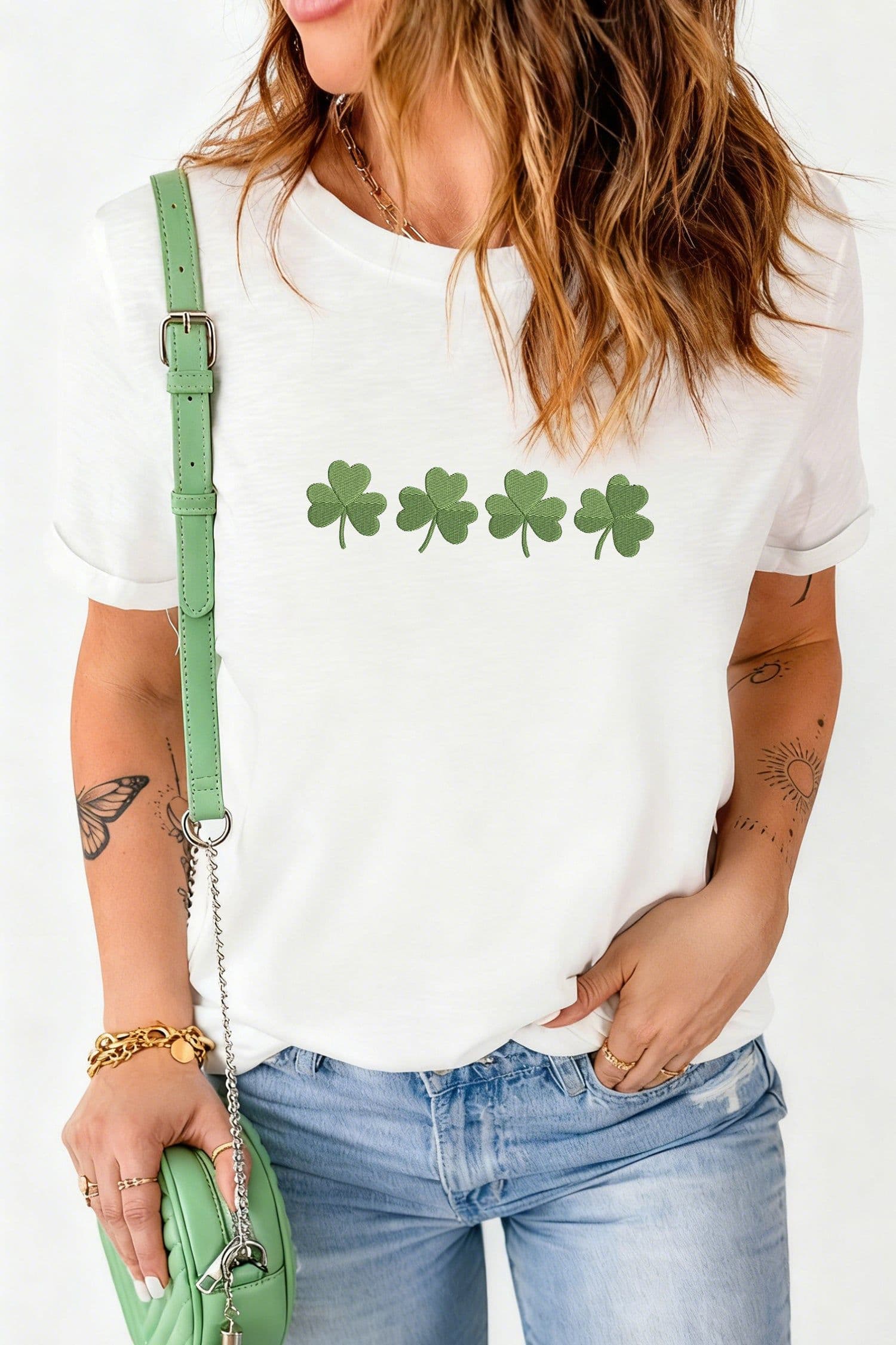 image-White Clover Embroidered St Patricks Day Tee